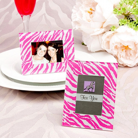 pink-zebra-pattern-place-card-holder-picture-frame-favor